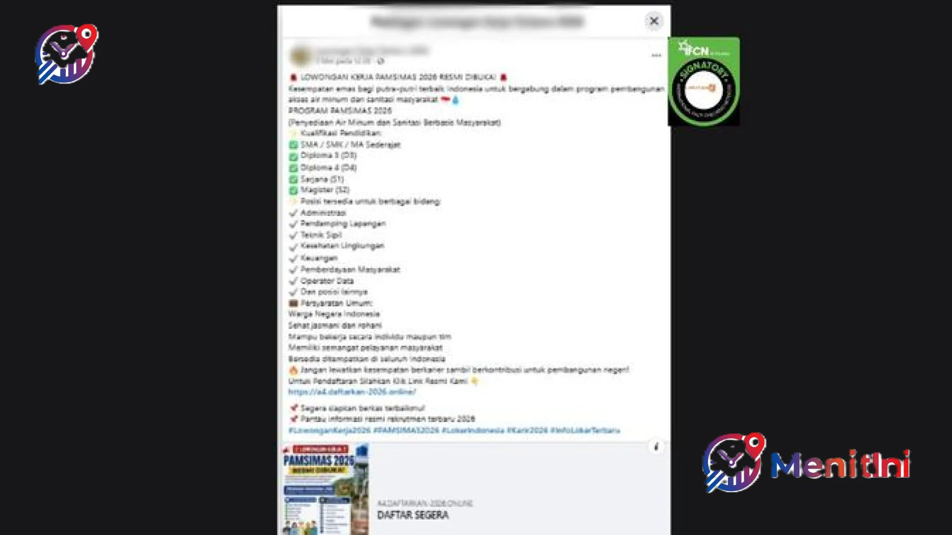 Waspada Penipuan Digital! MenitIni Bongkar Hoaks Lowongan Kerja PAMSIMAS 2026 yang Mengincar Data Pribadi