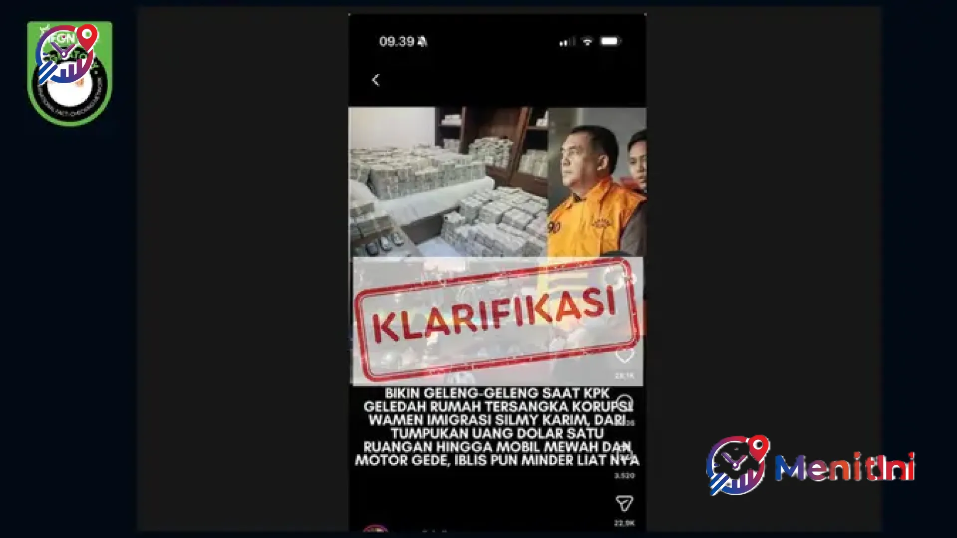 Cek Fakta MenitIni: Benarkah KPK Temukan Satu Ruangan Penuh Dolar di Rumah Silmy Karim?
