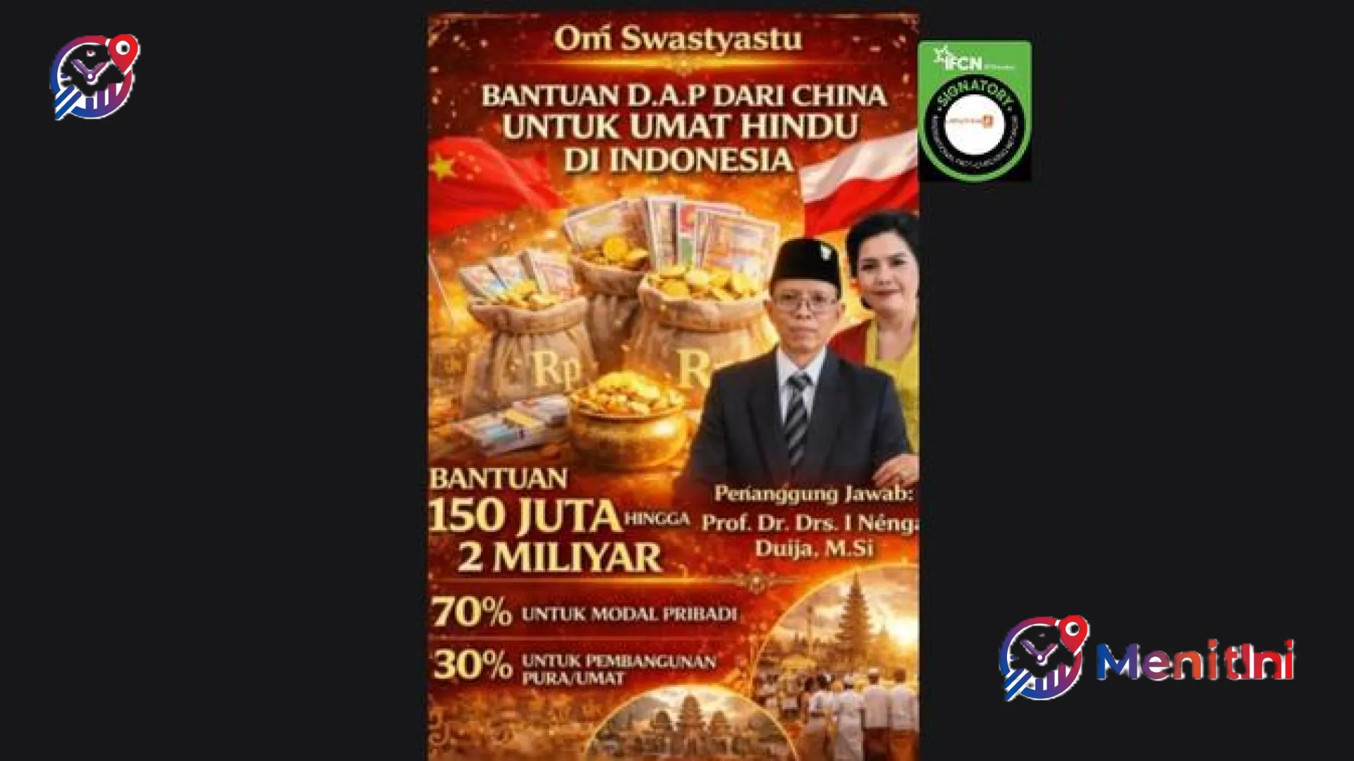 Awas Penipuan! Hoaks Bantuan Dana DAP China untuk Umat Hindu Mencatut Nama Dirjen Bimas Hindu