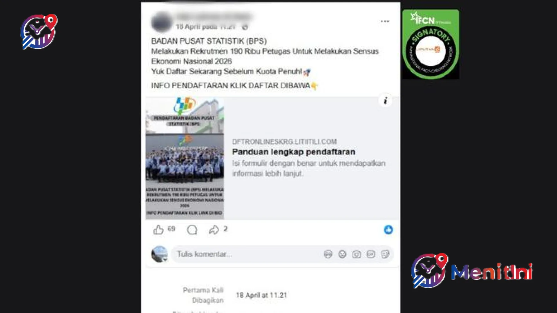 Hati-hati Penipuan! Link Pendaftaran 190 Ribu Petugas Sensus Ekonomi BPS 2026 Dipastikan Hoaks