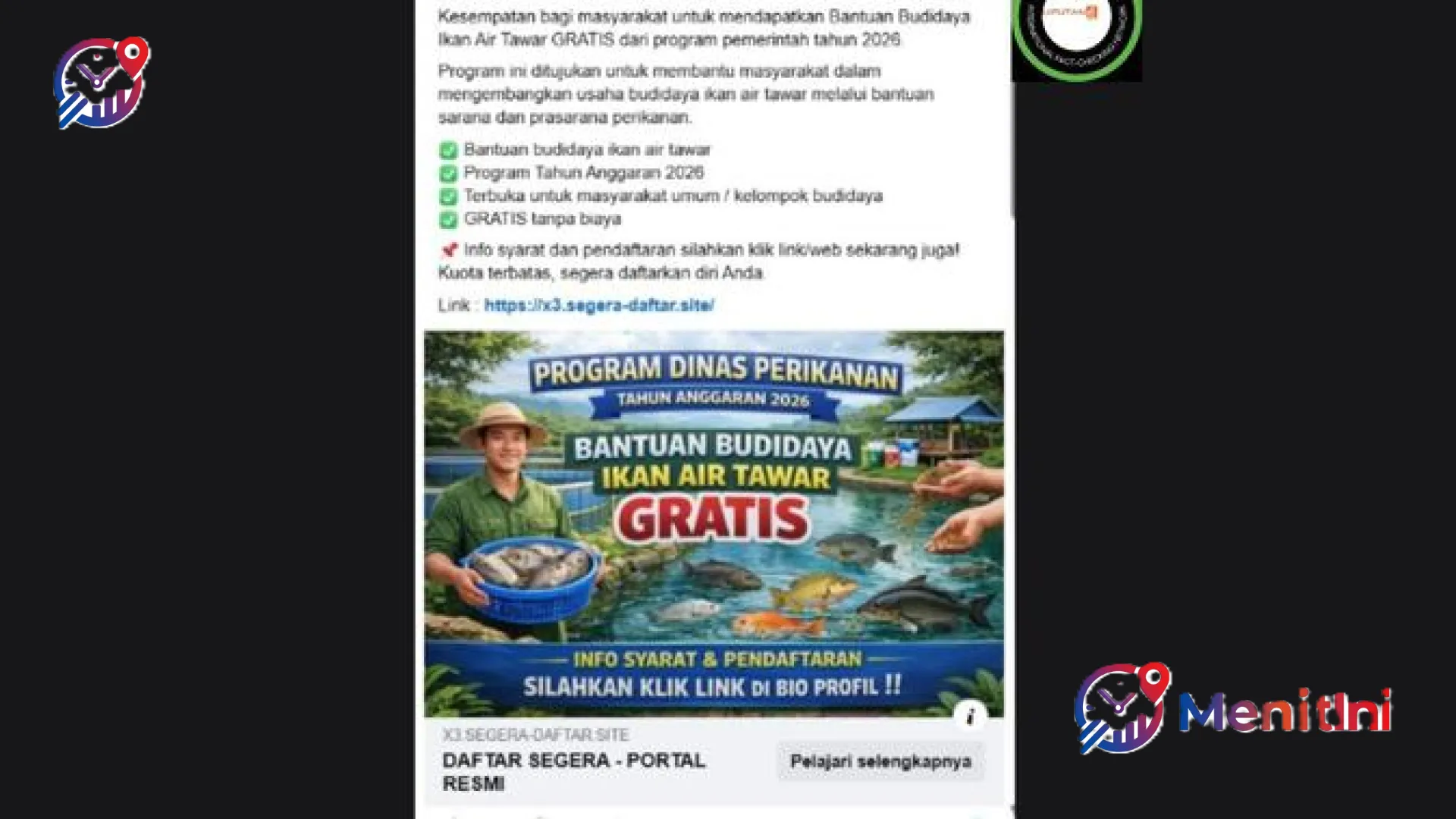 Waspada Penipuan! Viral Link Pendaftaran Bantuan Budidaya Ikan Air Tawar Gratis 2026 Ternyata Hoaks